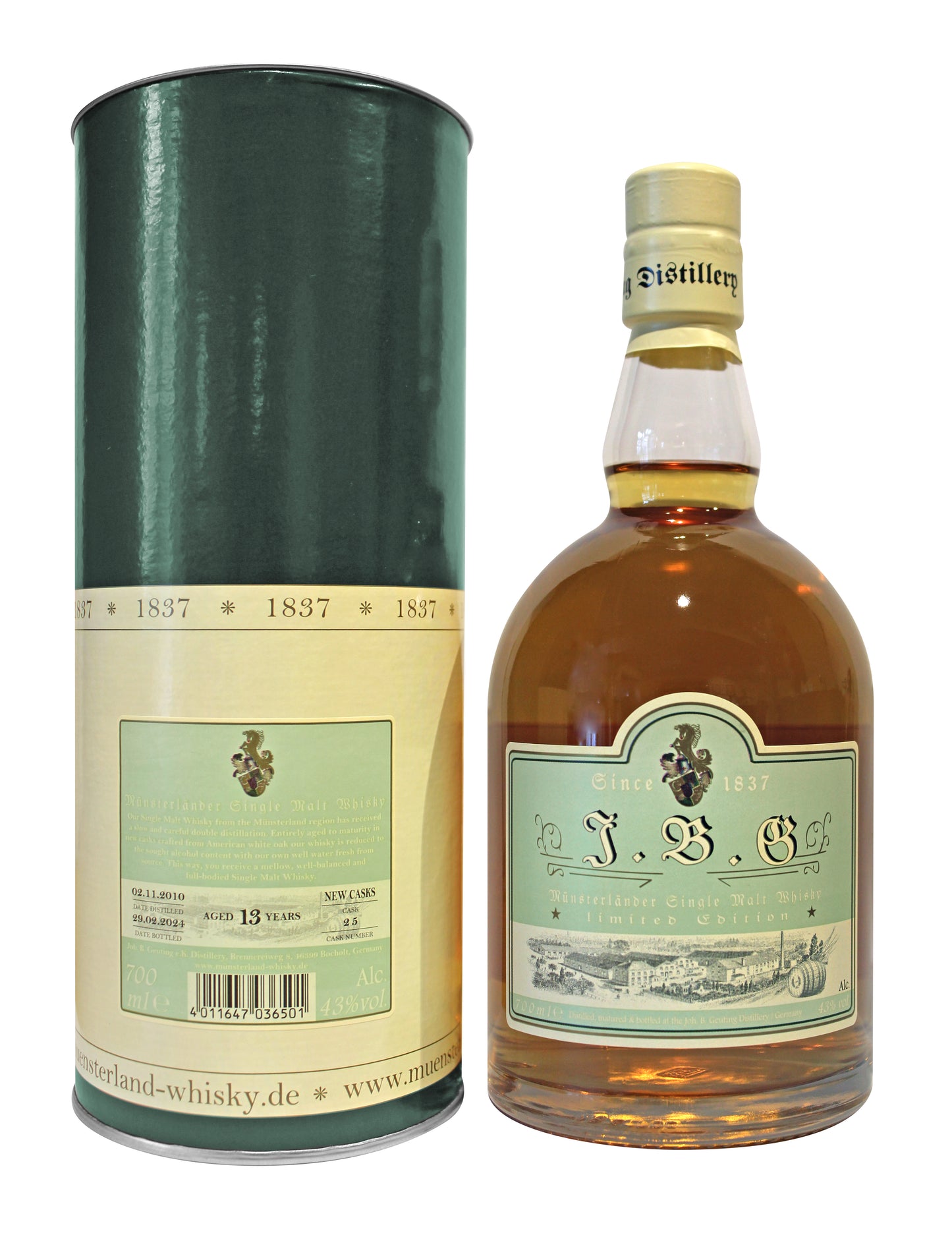J.B.G Münsterländer Single Malt Whisky 43 %vol., 0,7l, 13 Jahre