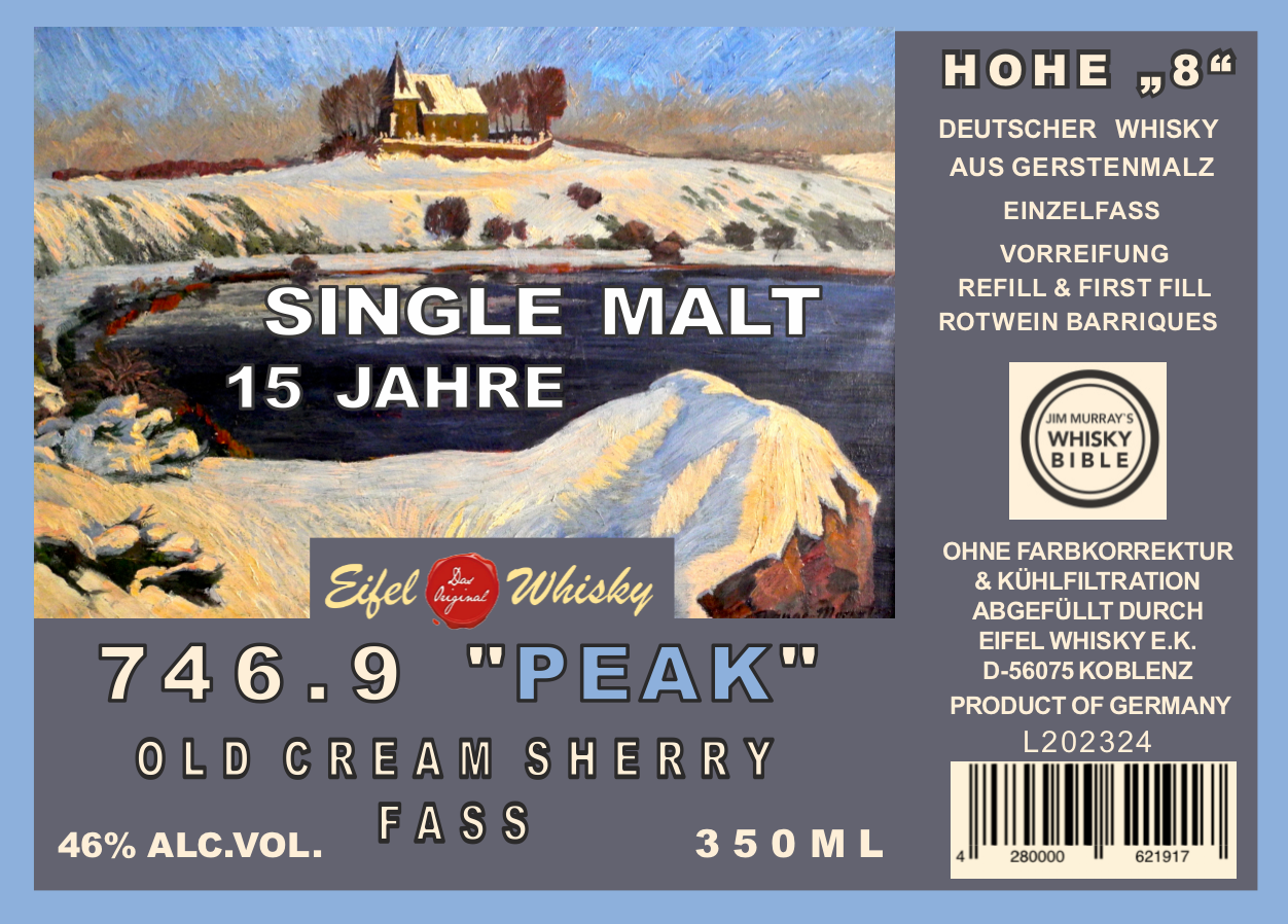 Eifel Whisky 746.9 Peak Single Malt "Old Cream Sherry Cask" (15 Jahre) 0,35l, 46%vol.