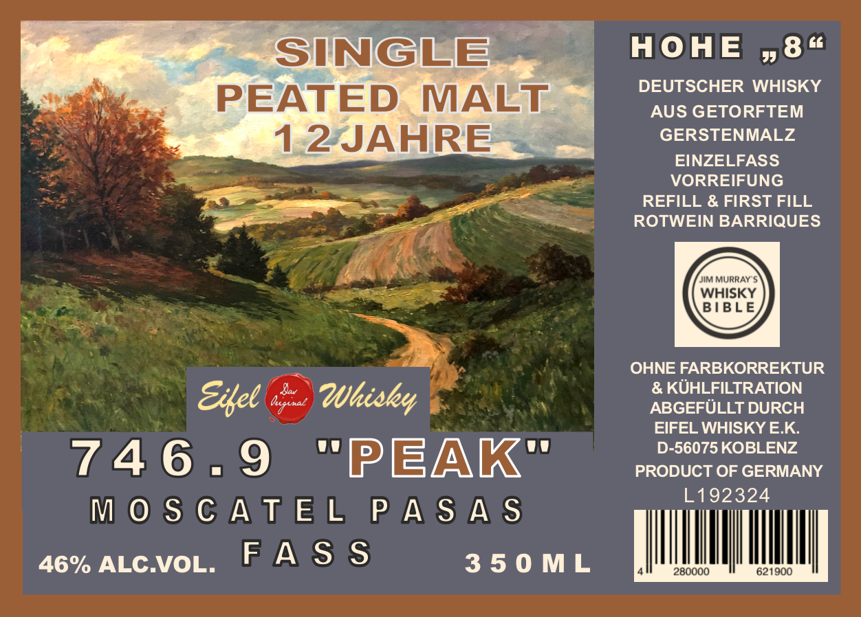 Eifel Whisky 746.9 Peak Single Peated Malt "Dark Moscatel Cask" (12 Jahre) 0,35l, - 46%vol.