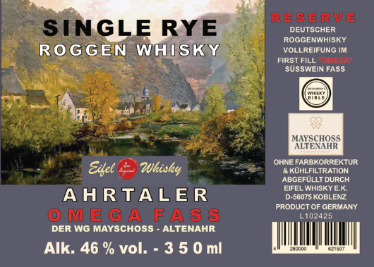 Eifel Roggen Whisky "Ahrtaler" Omega Fass 46%, 0,35l