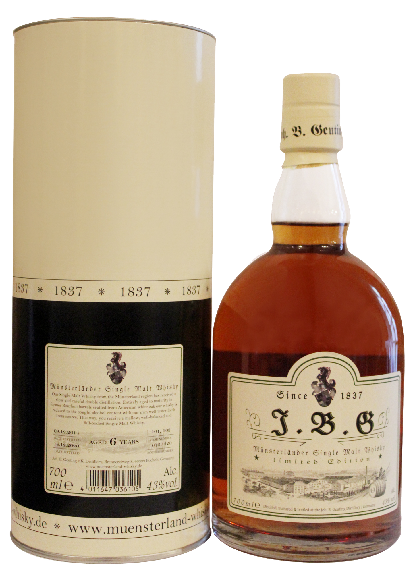 J.B.G Münsterländer Single Malt Whisky, 6 Jahre, 43%vol., 0,7l